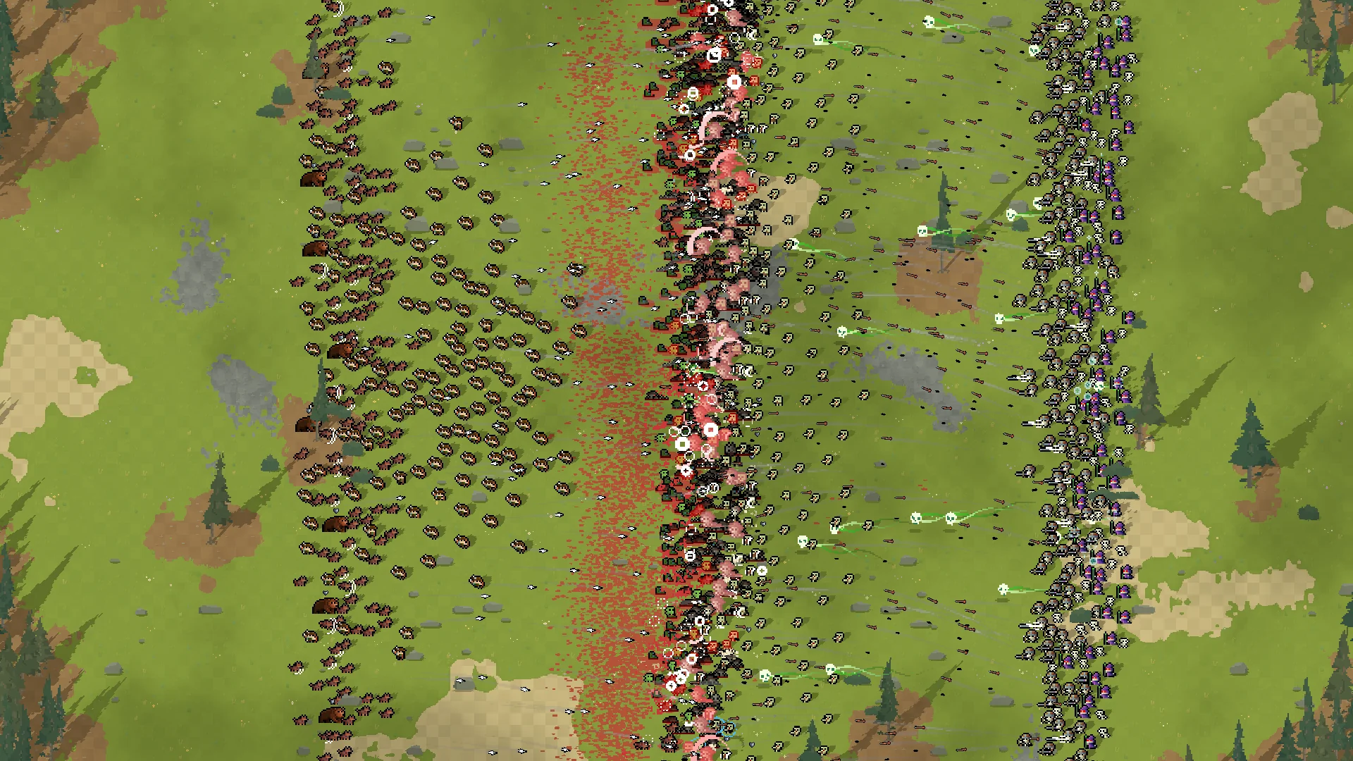 Two enormous armies lined up across a meadow, more than a thousand units in total